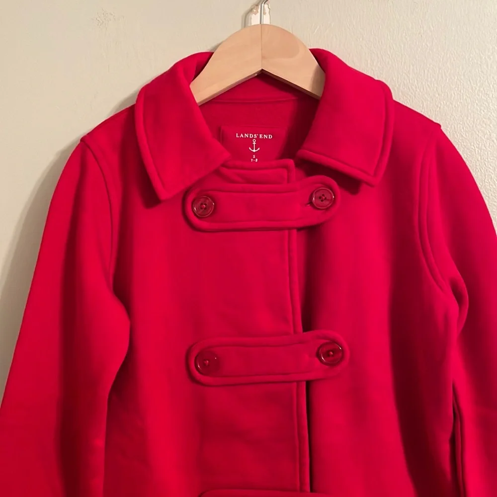 Lands’ End Bright Red Girls Cotton Pea Coat Size 7 8